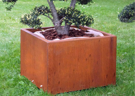 अच्छी कीमत आउटडोर / गार्डन / सार्वजनिक सजावट के लिए बॉक्स आकार का Corten Steel Planter ऑनलाइन