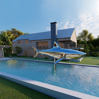 अच्छी कीमत बाहरी स्विमिंग पूल सजावट स्टेनलेस स्टील शार्क मूर्तिकला ऑनलाइन