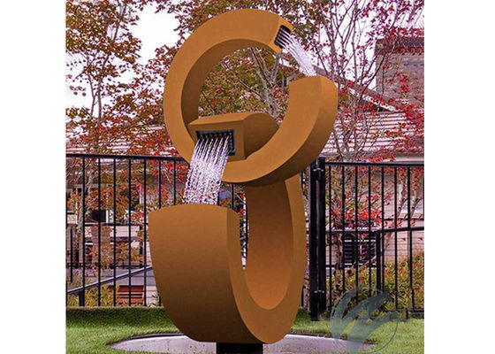 अच्छी कीमत आधुनिक रस्टी कॉर्टन स्टील वॉटर फ़ीचर गार्डन फाउंटेन 2C शेप ऑनलाइन