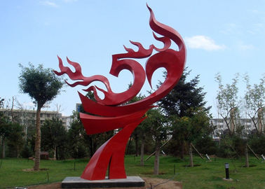अच्छी कीमत बड़ी चित्रित लाल धातु की ज्वाला मूर्तिकला, सार धातु उद्यान की मूर्तियां ऑनलाइन