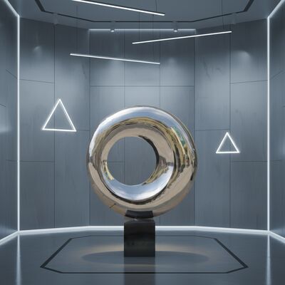 कस्टम मिरर पॉलिश स्टेनलेस स्टील आधुनिक कला मूर्तिकला इनडोर सर्कुलर अमूर्त सजावट मूर्ति