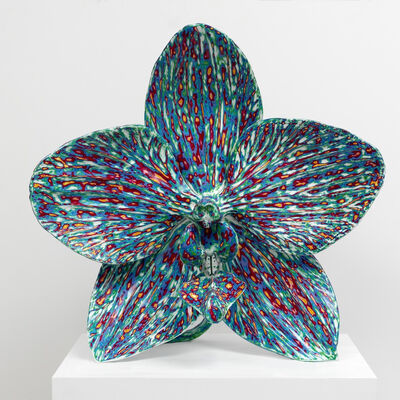 3डी आउटडोर स्टेनलेस स्टील लोक कला फूल चित्रित मूर्तिकला